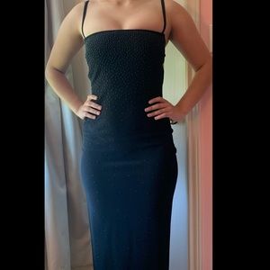 🥀 Vintage 90’s Black Beaded Evening Gown with Slit 🥀